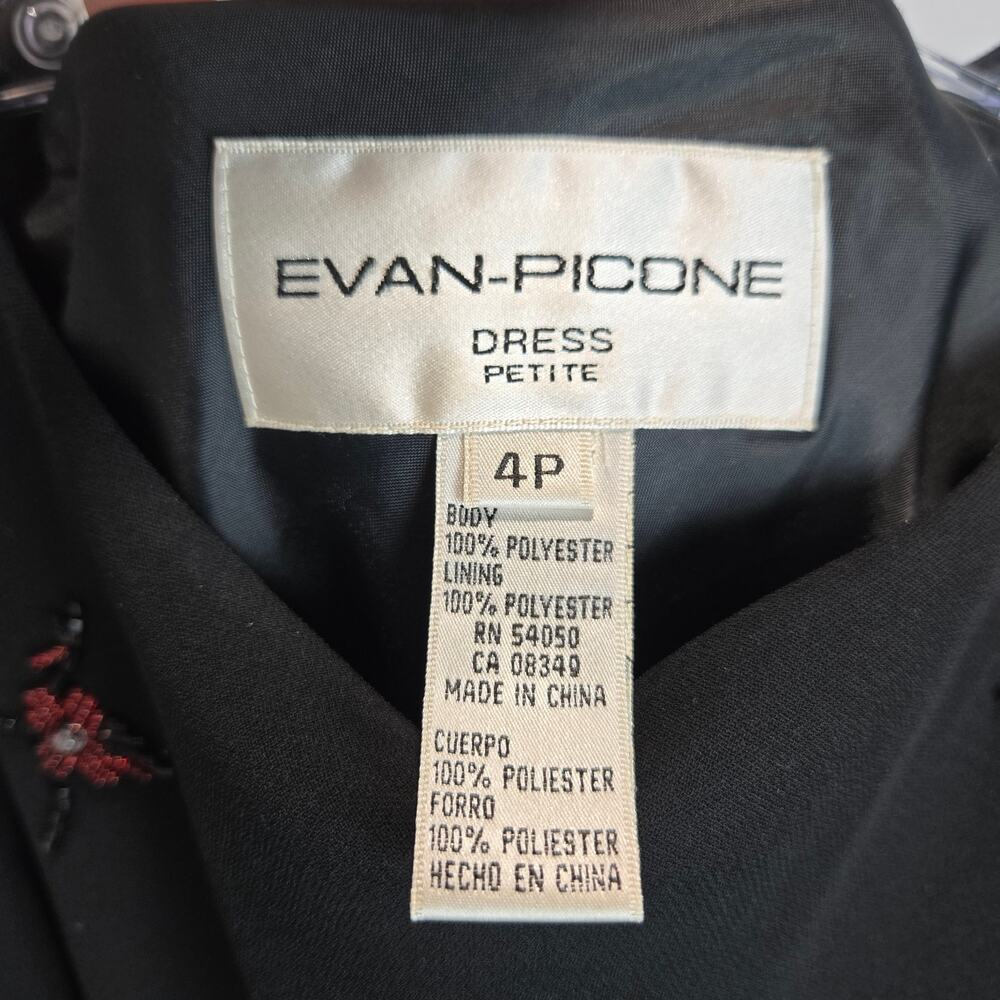 Vintage Evan Picone Sheath Dress Sleeveless Black‎ Floral Beaded Y2K Whimsygoth - Picture 3 of 6